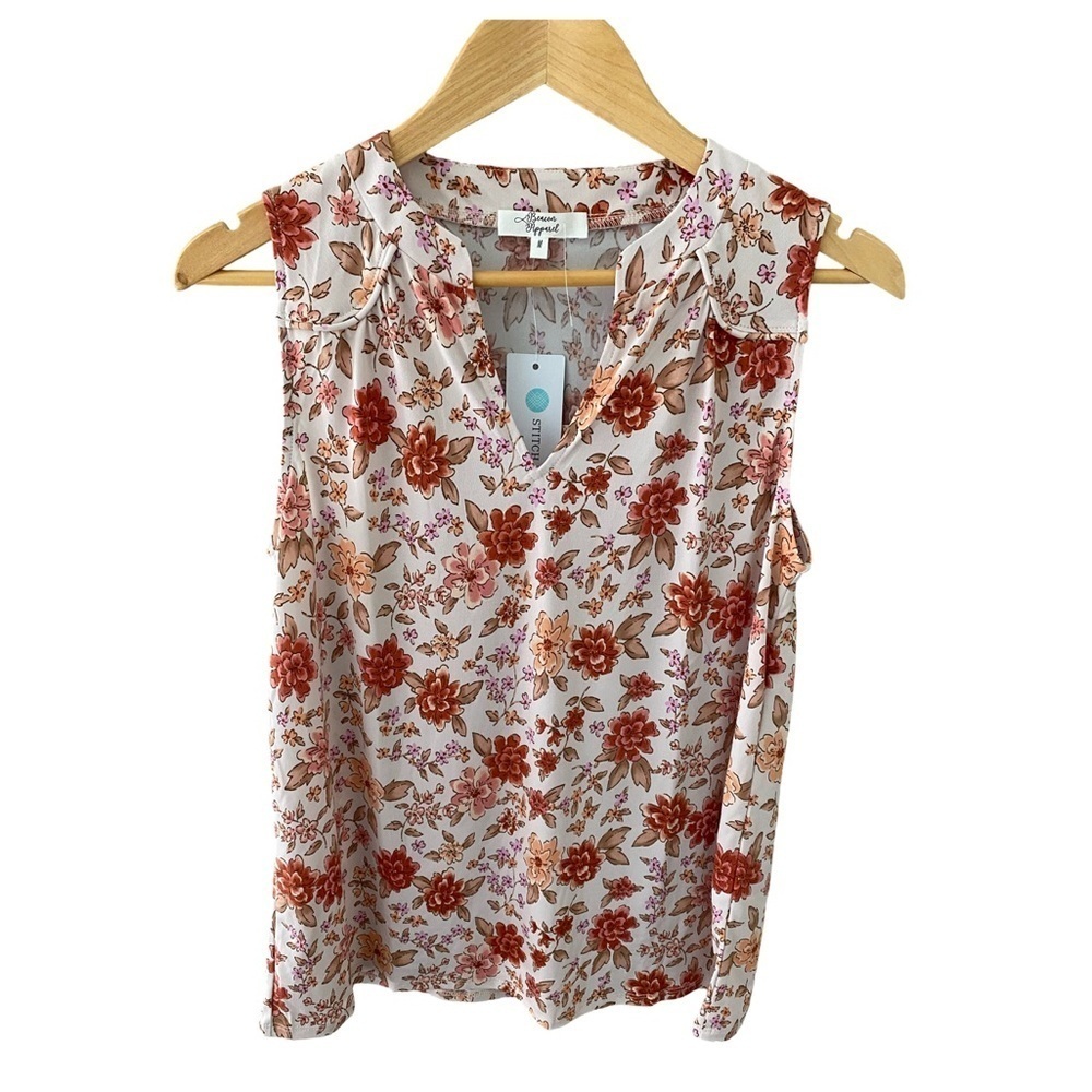 Beacon Apparel Split Neck Floral Blouse NWT Size M